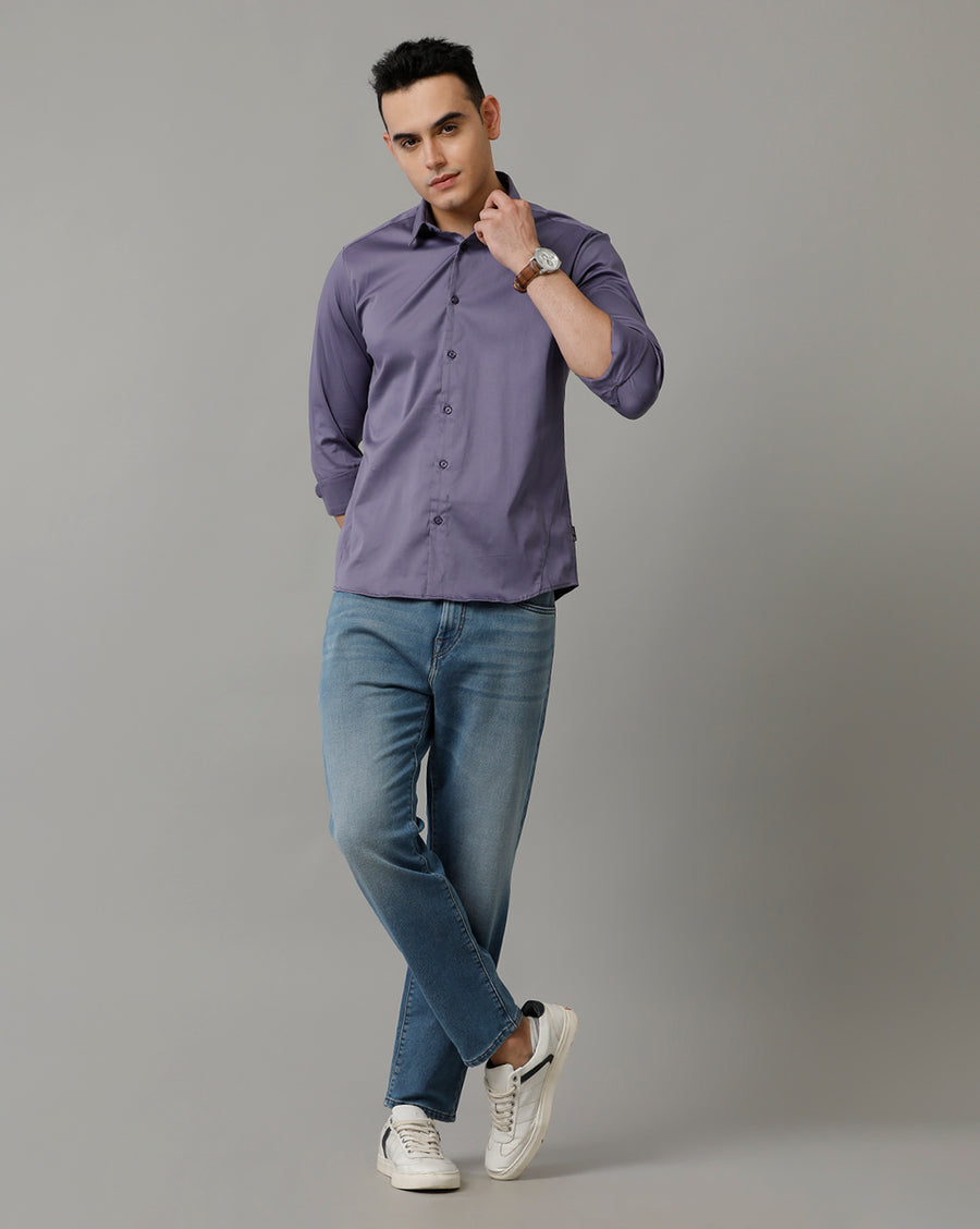 Voi Jeans Mens Purple Slim Fit Shirt