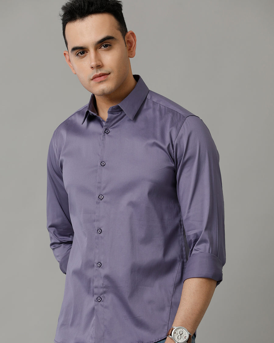 Voi Jeans Mens Purple Slim Fit Shirt