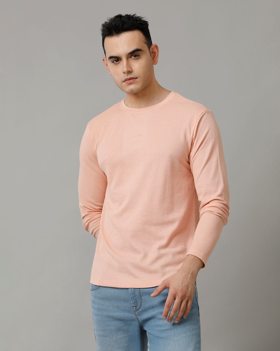 Peach Cotton blend Full Sleeve T Shirt