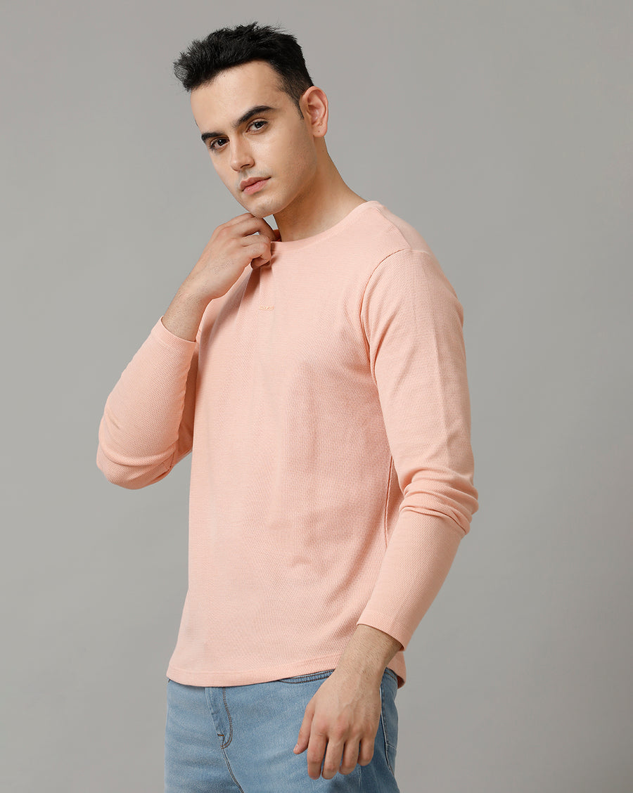 Peach Cotton blend Full Sleeve T Shirt