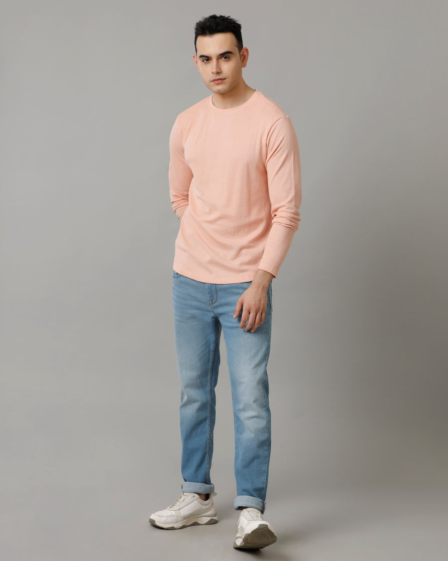 Peach Cotton blend Full Sleeve T Shirt