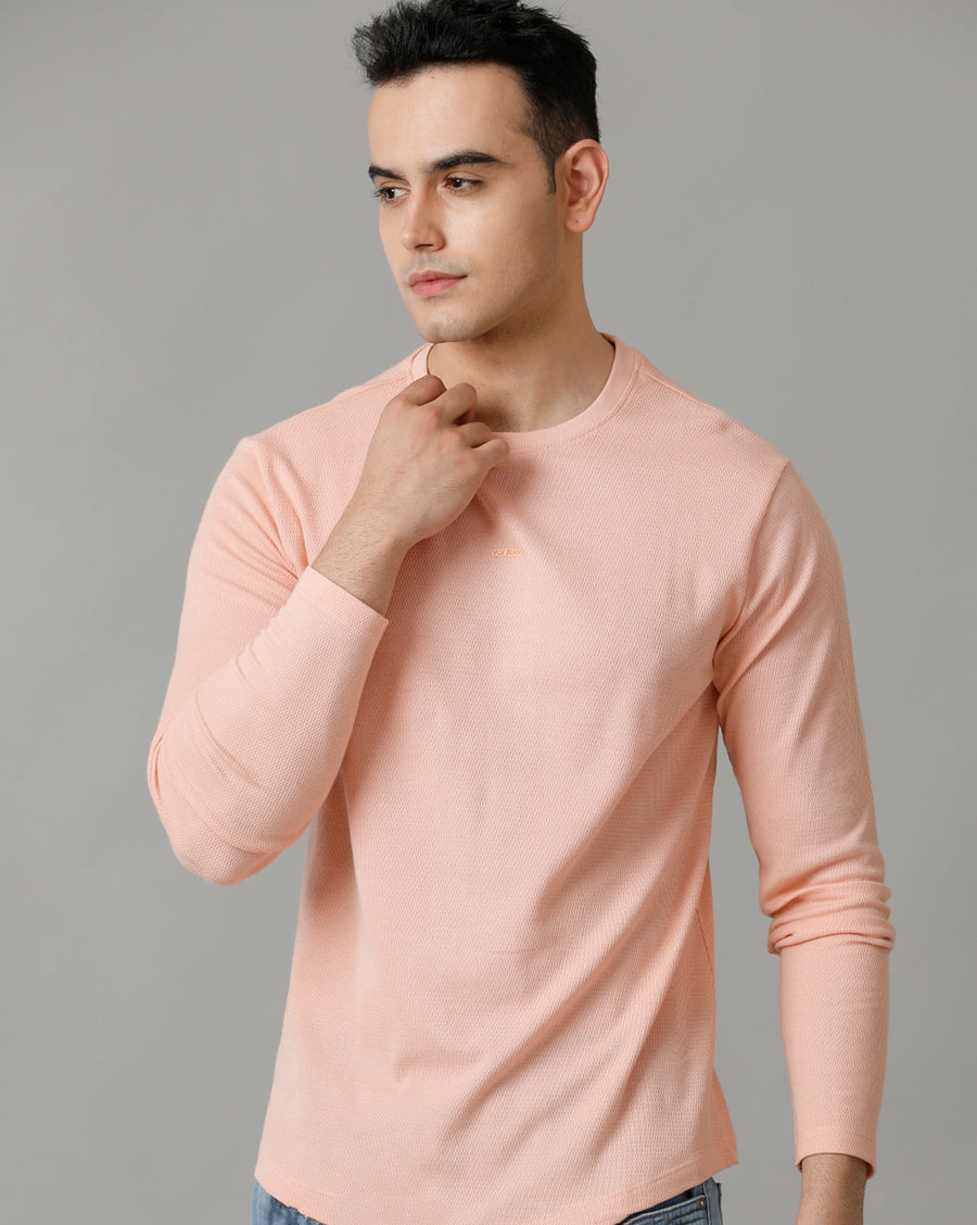 Peach Cotton blend Full Sleeve T Shirt