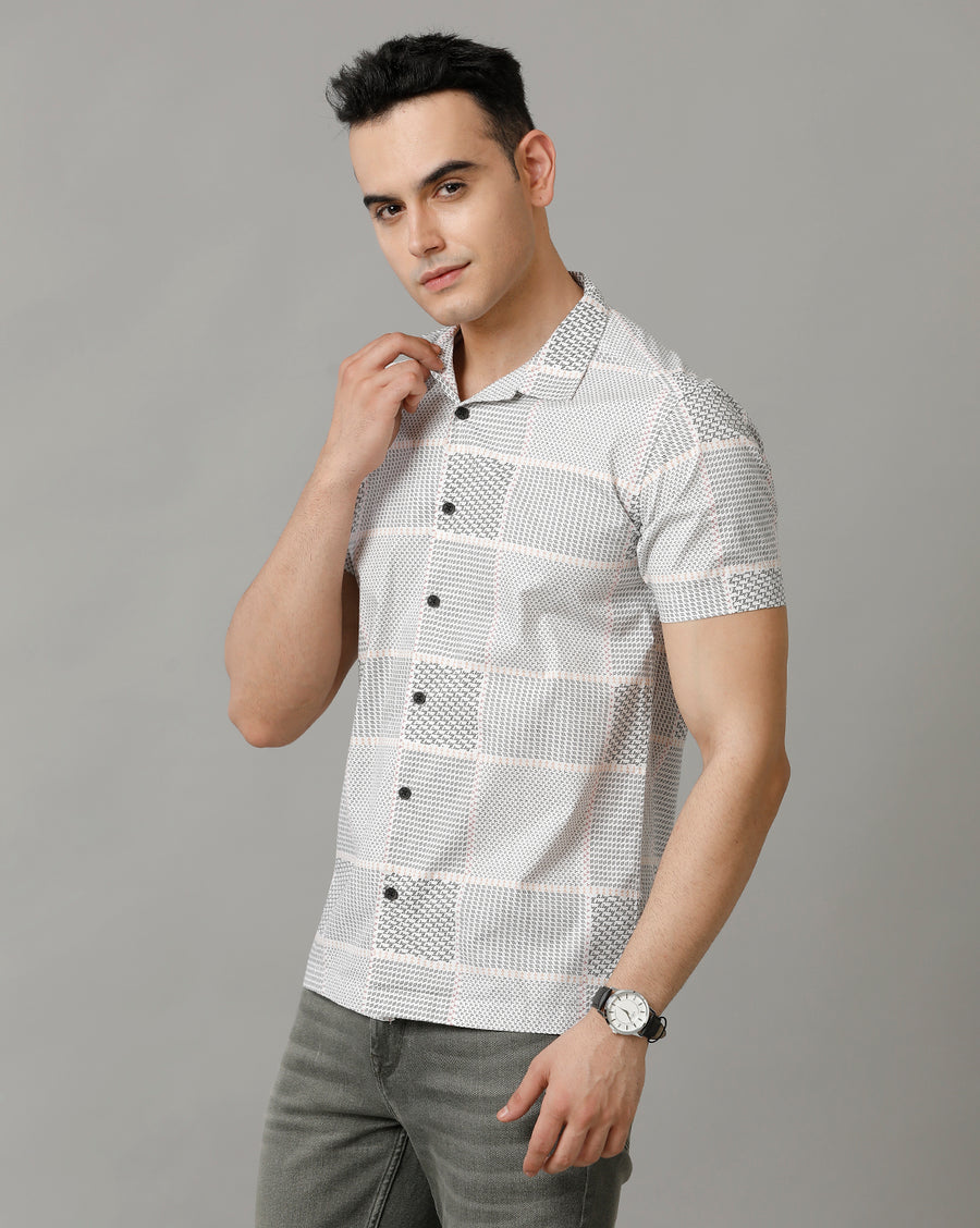 Voi Jeans Mens White AOP Slim Fit Shirt