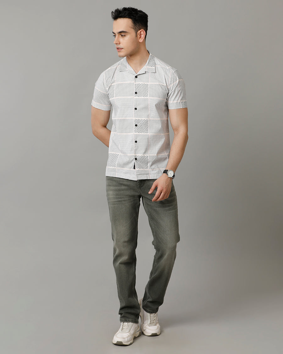 Voi Jeans Mens White AOP Slim Fit Shirt