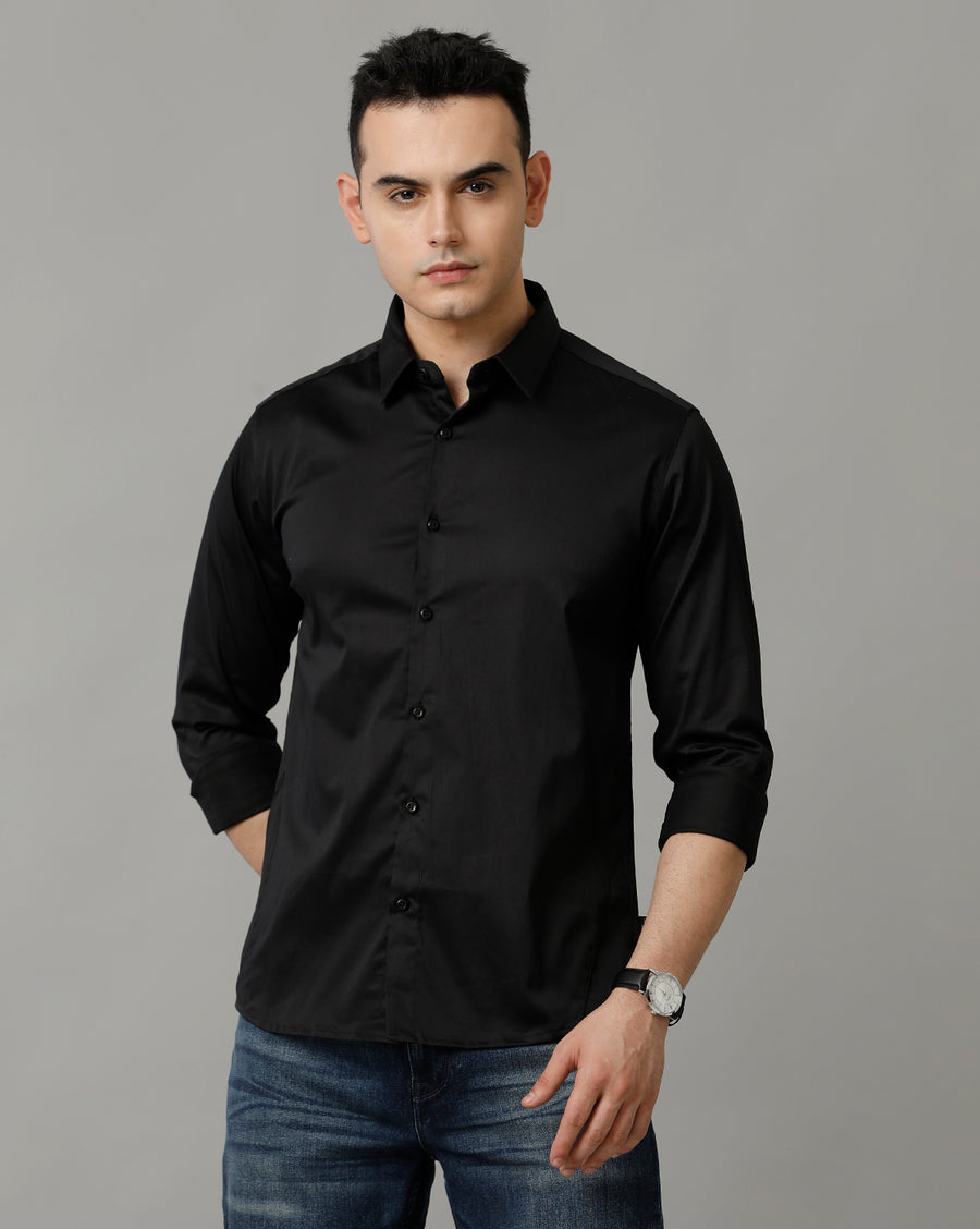 Voi Jeans Mens Black Slim Fit Shirt