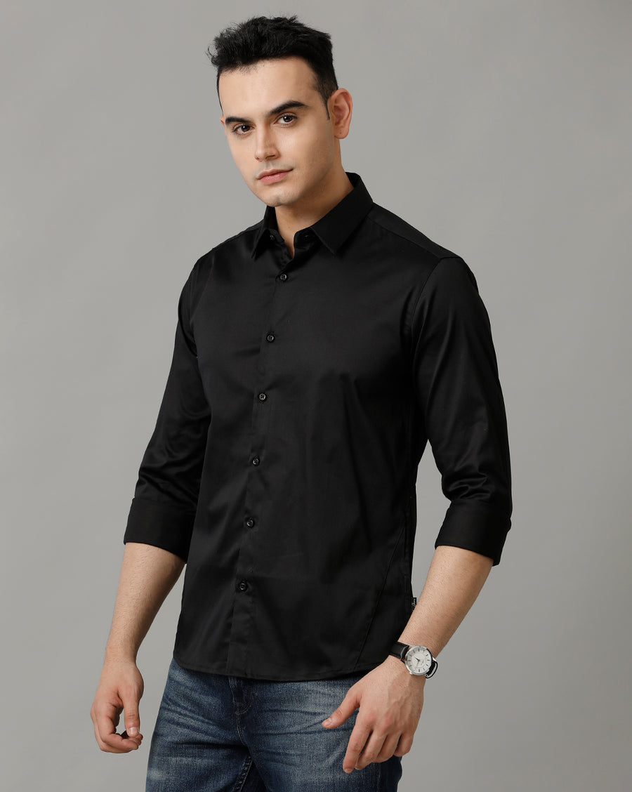 Voi Jeans Mens Black Slim Fit Shirt