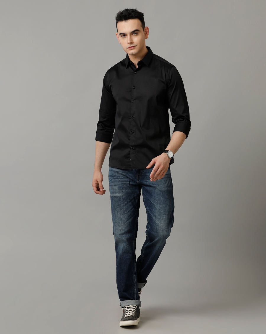 Voi Jeans Mens Black Slim Fit Shirt