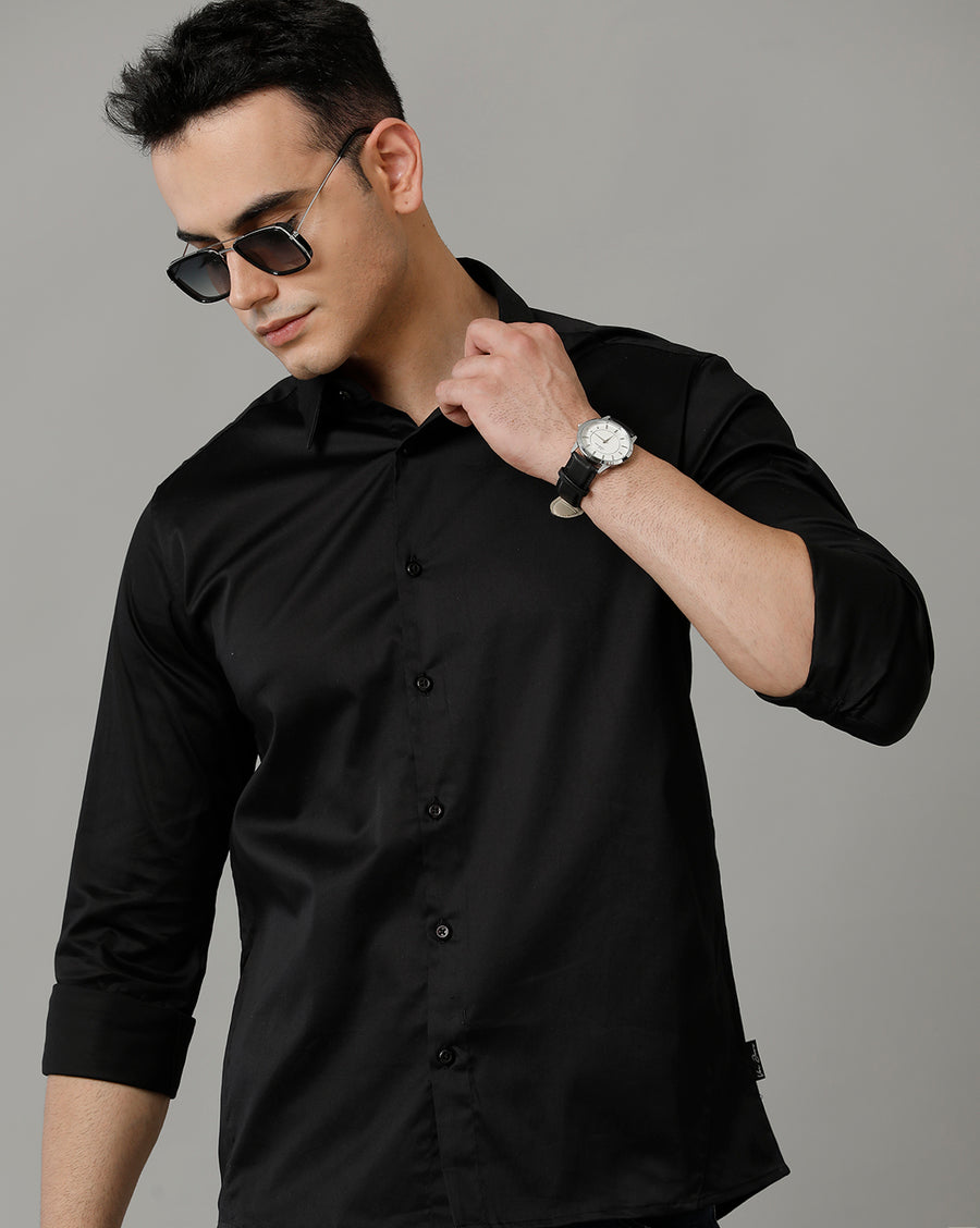 Voi Jeans Mens Black Slim Fit Shirt