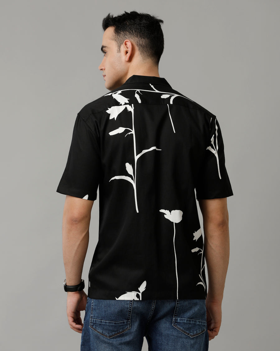 Men's Black White half Sleeve Printed Shirt