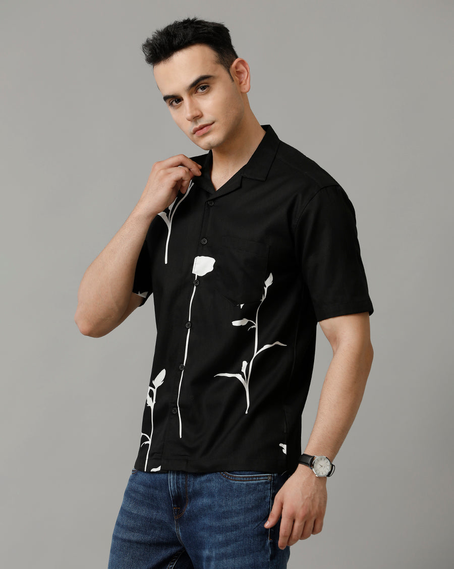 Men's Black White half Sleeve Printed Shirt