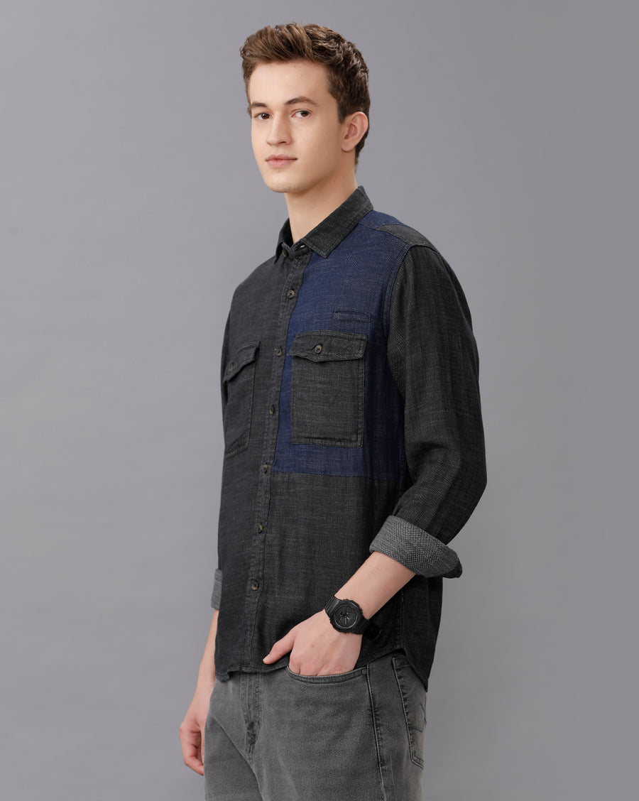 BLACK REGULAR FIT SHIRT