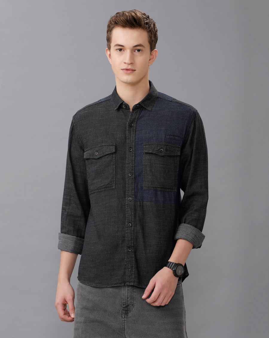 BLACK REGULAR FIT SHIRT