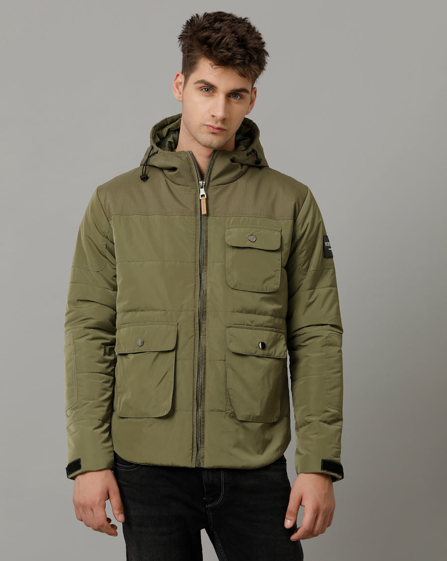 Voi Jeans Mens Olive Regular Fit Jacket