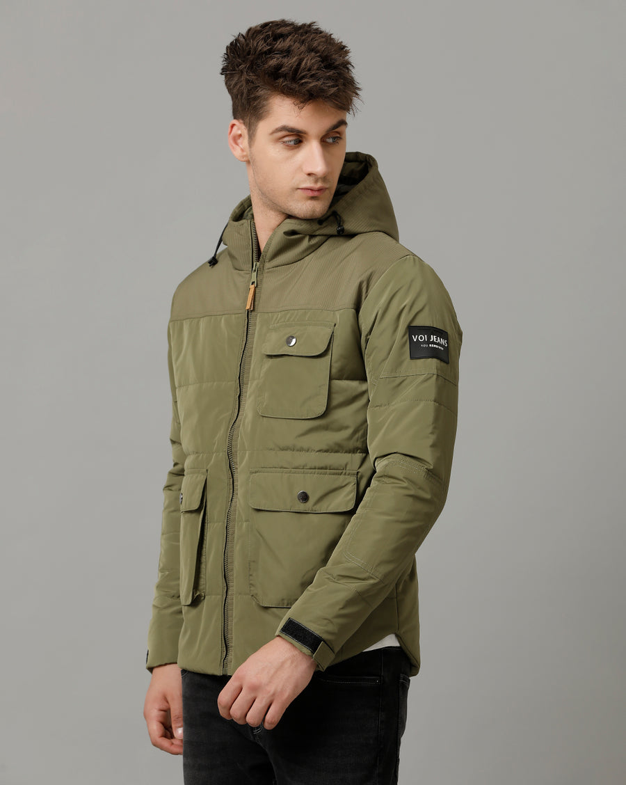 Voi Jeans Mens Olive Regular Fit Jacket