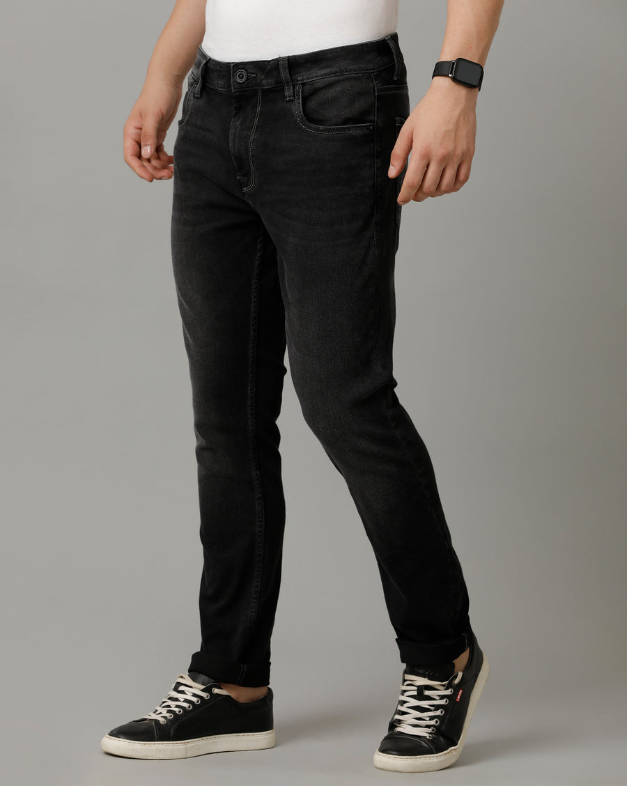 Voi Mens Black Track Skinny Cotton Poly Jeans