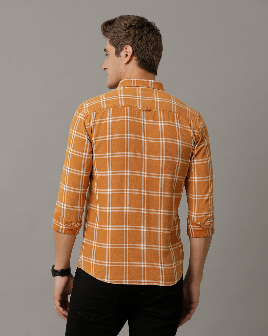 Voi Jeans Mens Mustard Checks Slim Fit Shirt