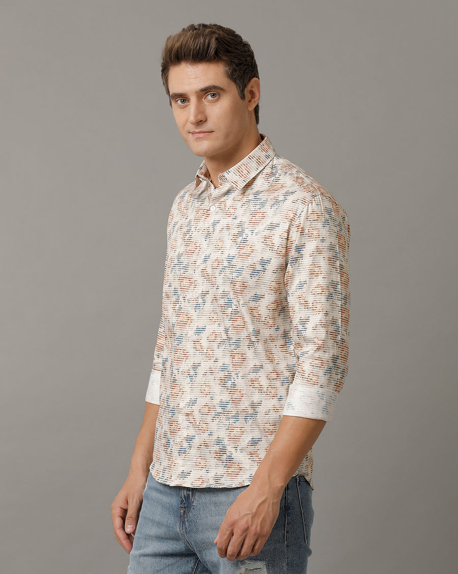 Voi Jeans Mens Beige Aop Regular Fit Shirt