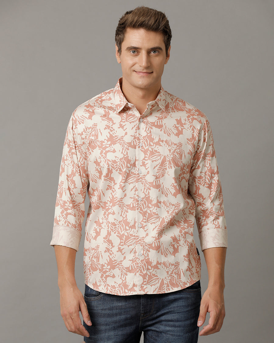 Voi Jeans Mens Peach Aop Regular Fit Shirt