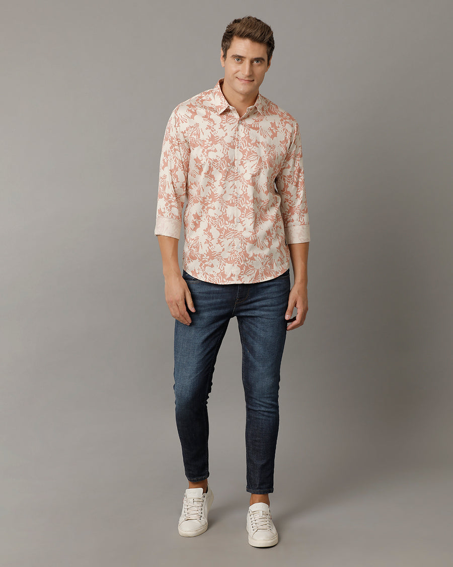 Voi Jeans Mens Peach Aop Regular Fit Shirt