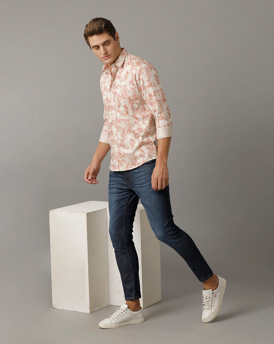 Voi Jeans Mens Peach Aop Regular Fit Shirt