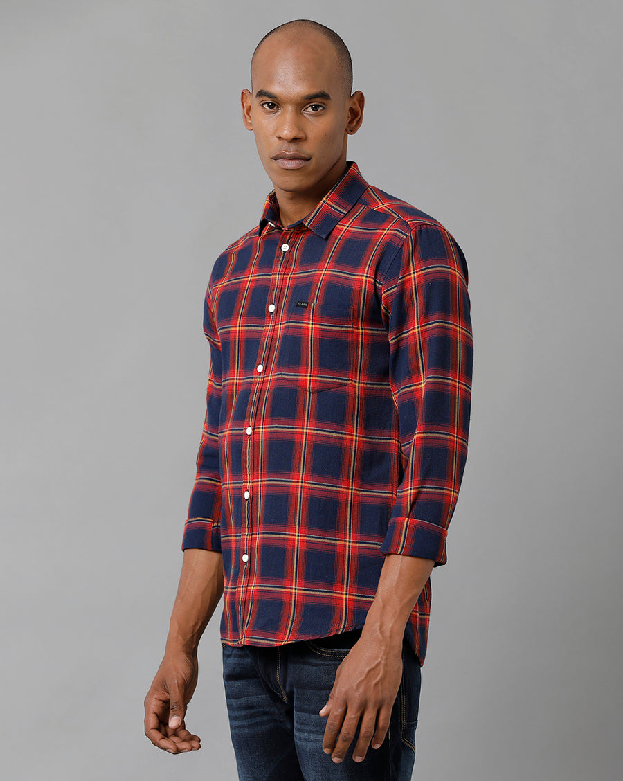 Voi Jeans Mens Red Checks Slim Fit Shirt