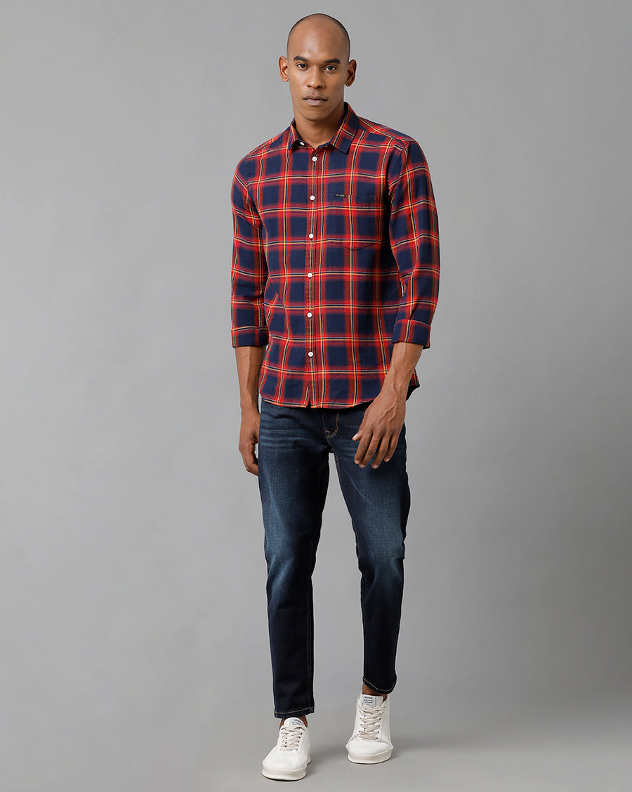 Voi Jeans Mens Red Checks Slim Fit Shirt