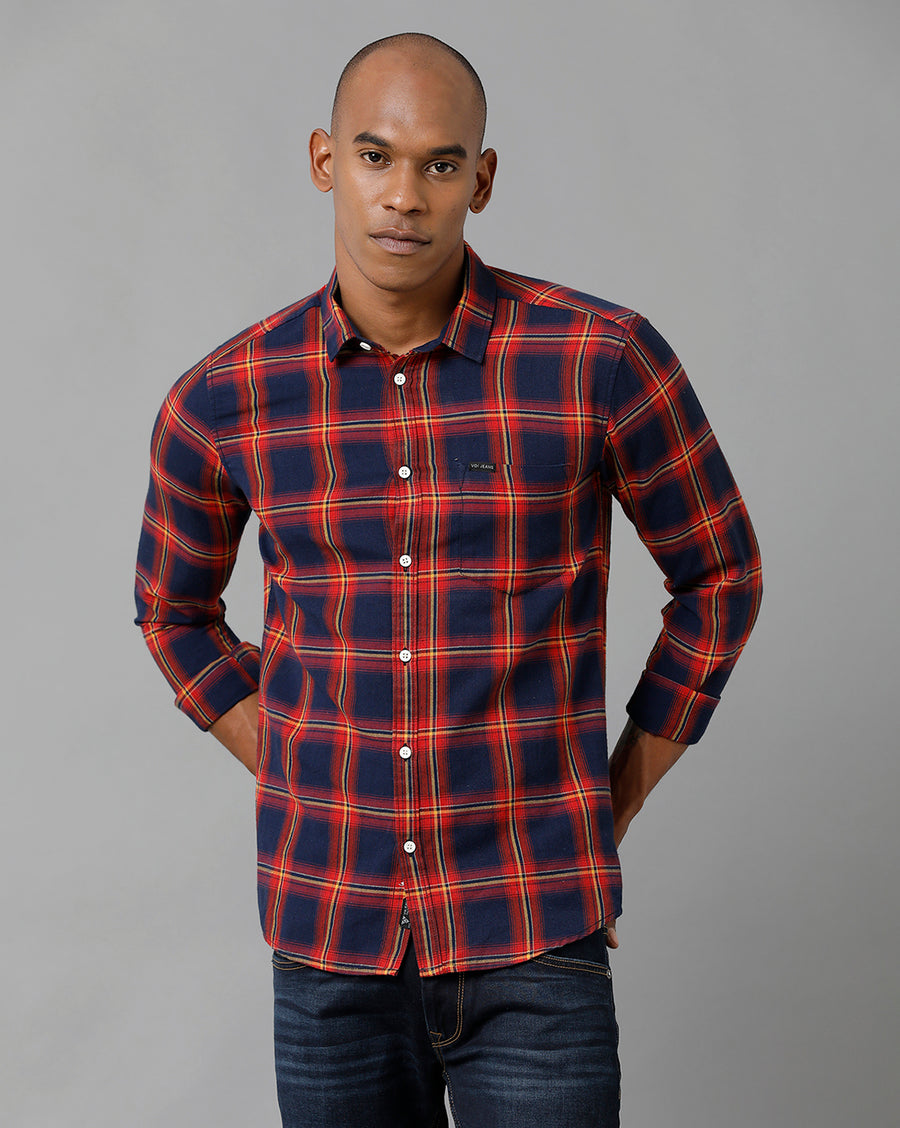 Voi Jeans Mens Red Checks Slim Fit Shirt