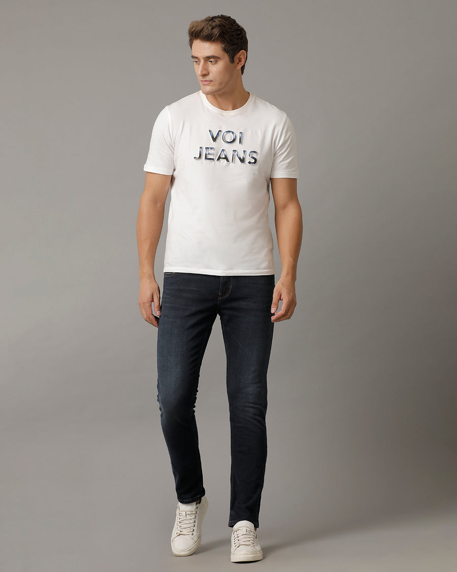 Voi Mens Indigo Track Skinny Cropped Cotton Poly Jeans