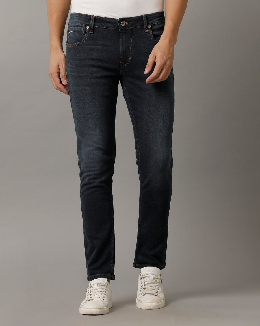 Voi Mens Indigo Track Skinny Cropped Cotton Poly Jeans