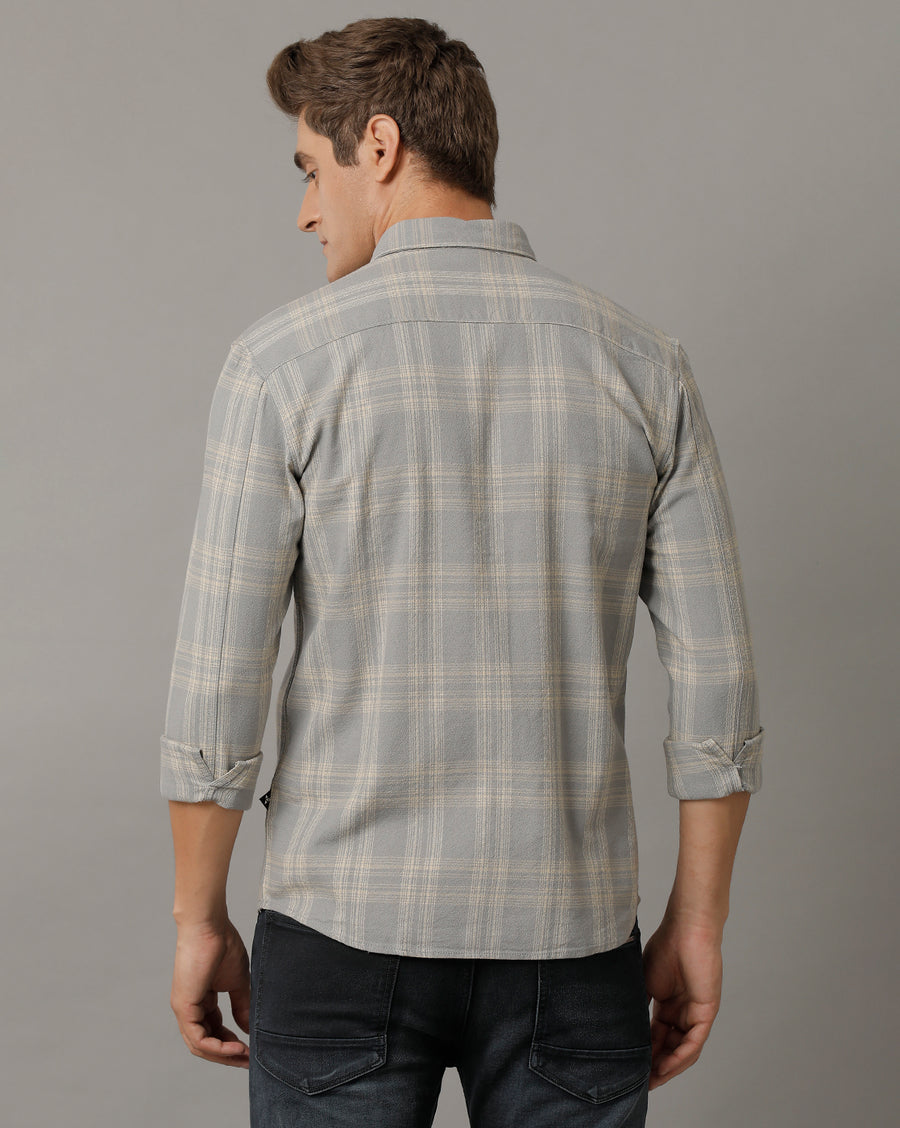 Voi Jeans Mens Grey Monument Checks Regular Fit Shirt