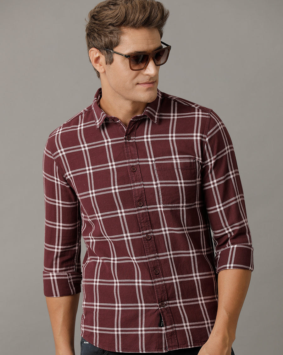 Voi Jeans Mens Brown Checks Slim Fit Shirt