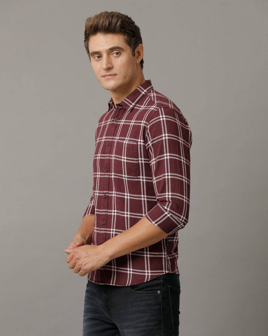 Voi Jeans Mens Brown Checks Slim Fit Shirt