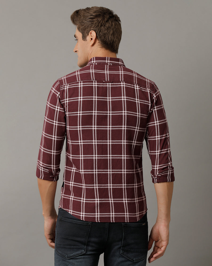 Voi Jeans Mens Brown Checks Slim Fit Shirt