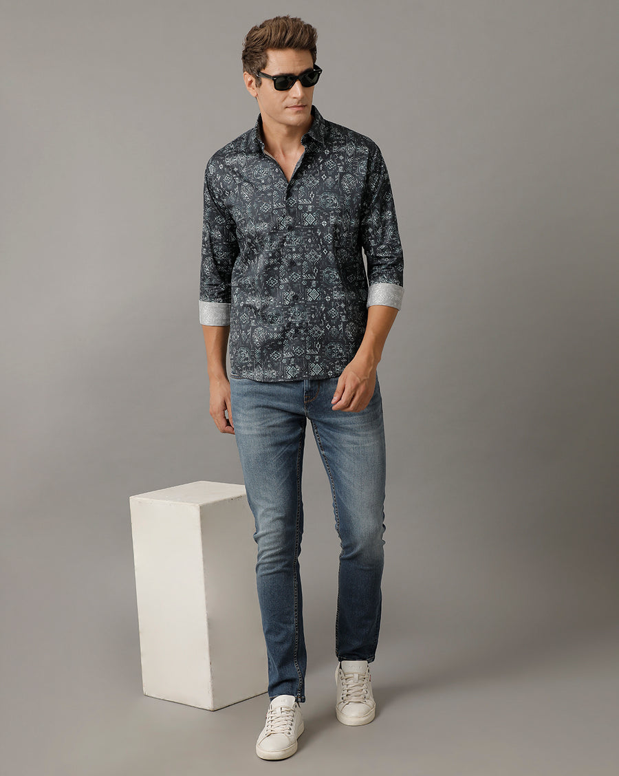 Voi Jeans Mens Dark Blue Regular Fit Shirt