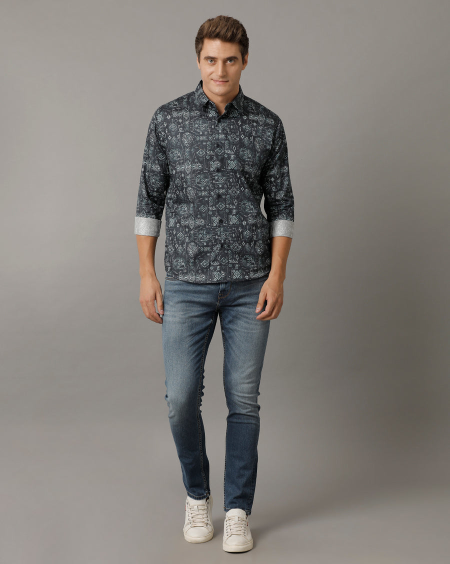 Voi Jeans Mens Dark Blue Regular Fit Shirt