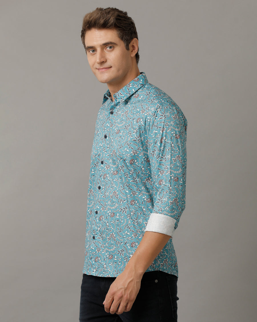 Voi Jeans Mens Teal Aop Regular Fit Shirt