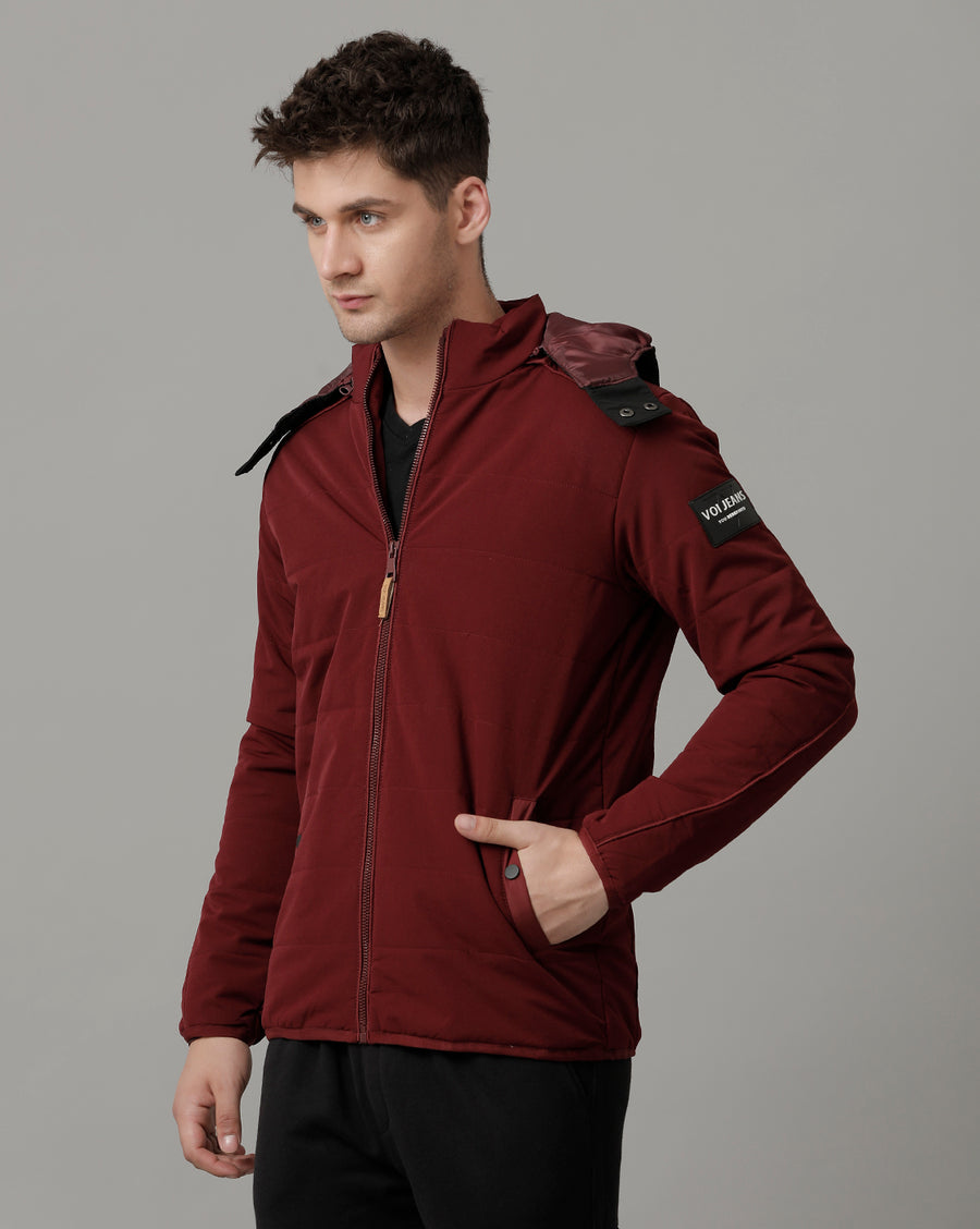 Voi Jeans Mens Maroon Regular Fit Jacket