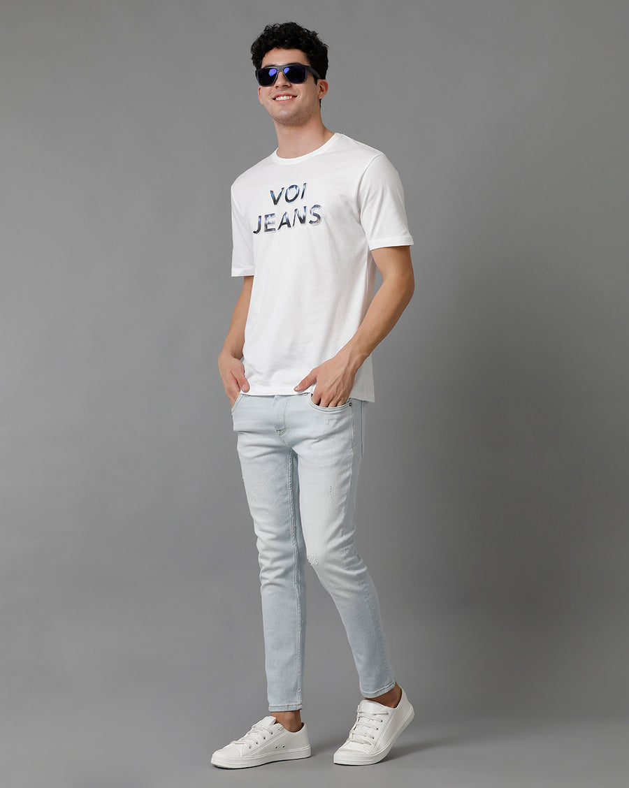 Men Solid Track Cropped Skinny Jeans