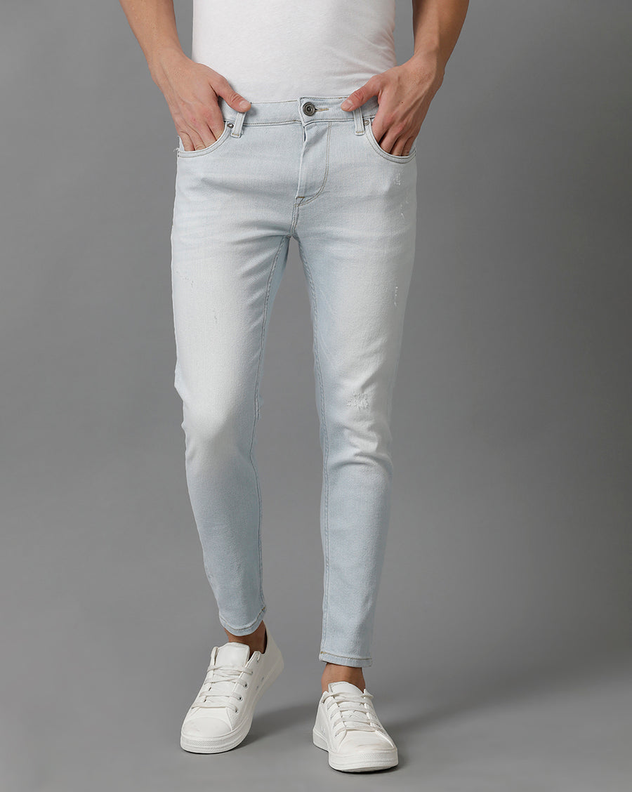 Men Solid Track Cropped Skinny Jeans