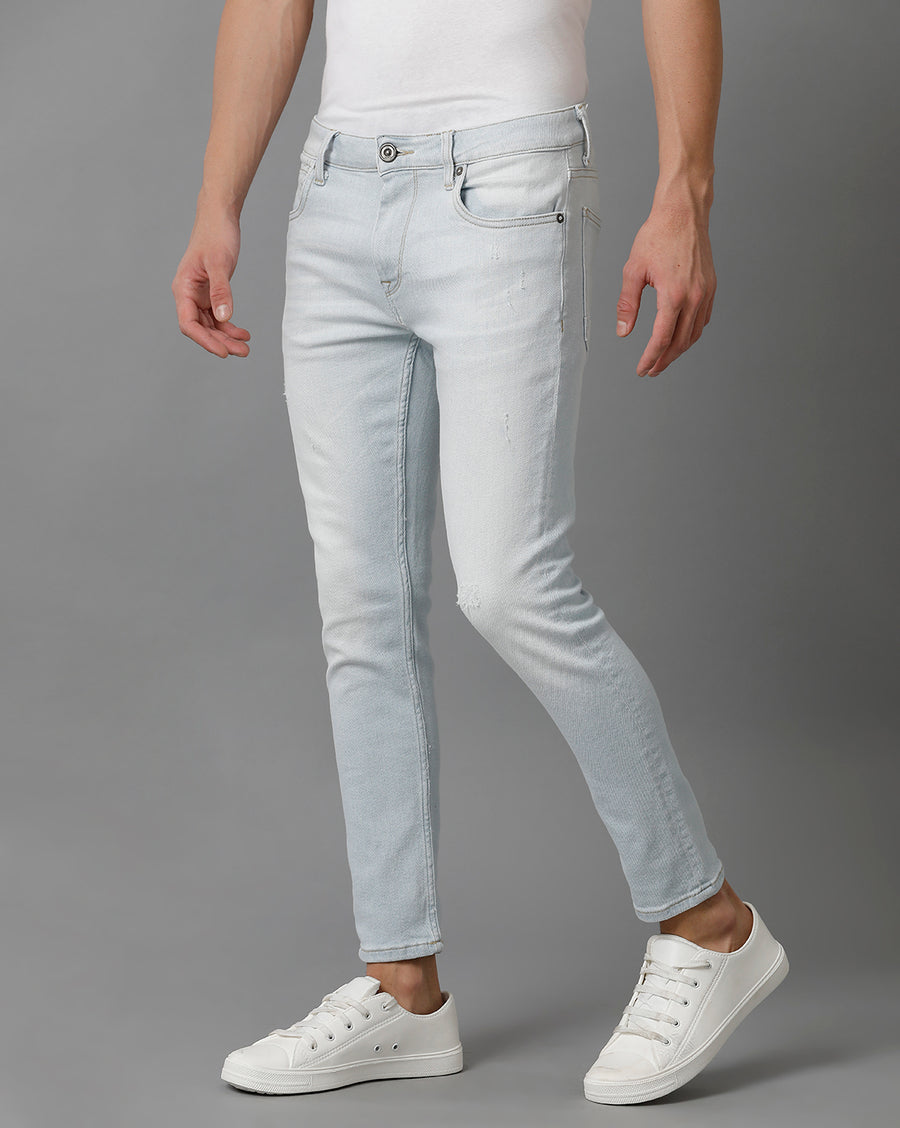 Men Solid Track Cropped Skinny Jeans