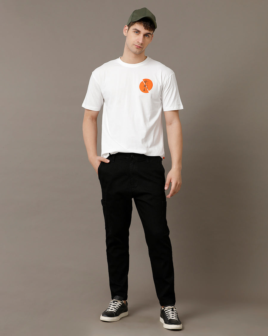 Voi Jeans Mens White Boxy Fit Cotton T-Shirt