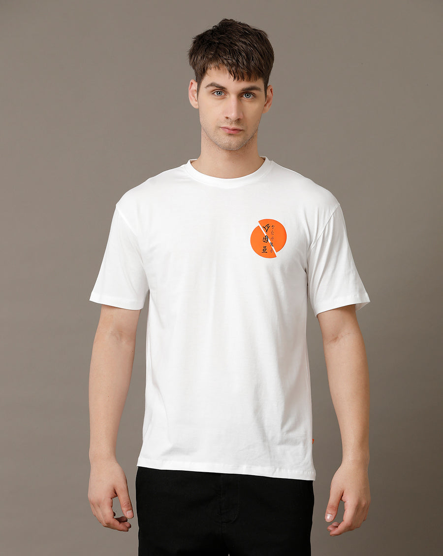 Voi Jeans Mens White Boxy Fit Cotton T-Shirt