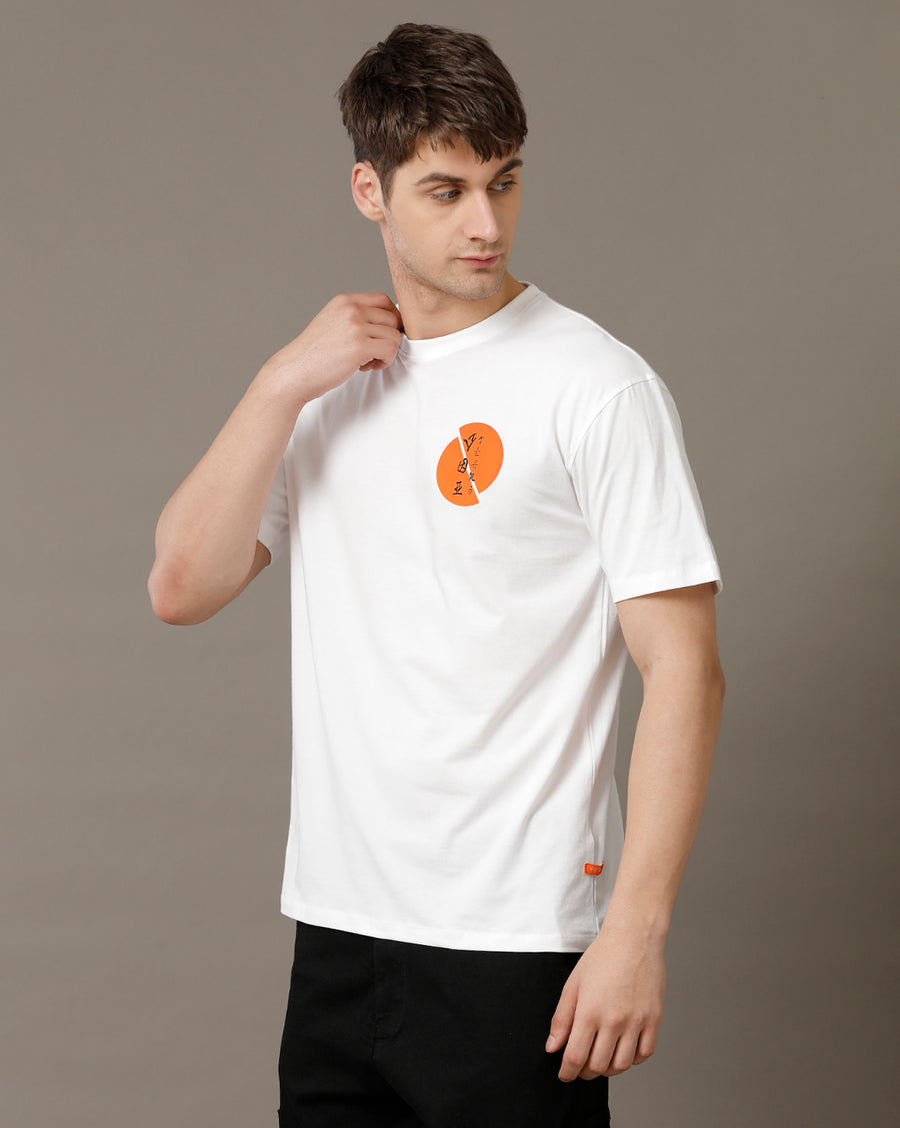 Voi Jeans Mens White Boxy Fit Cotton T-Shirt