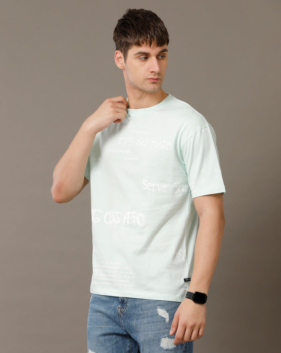 Voi Jeans Mens Opal Blue Boxy Fit Half Sleeve Cotton T-Shirt