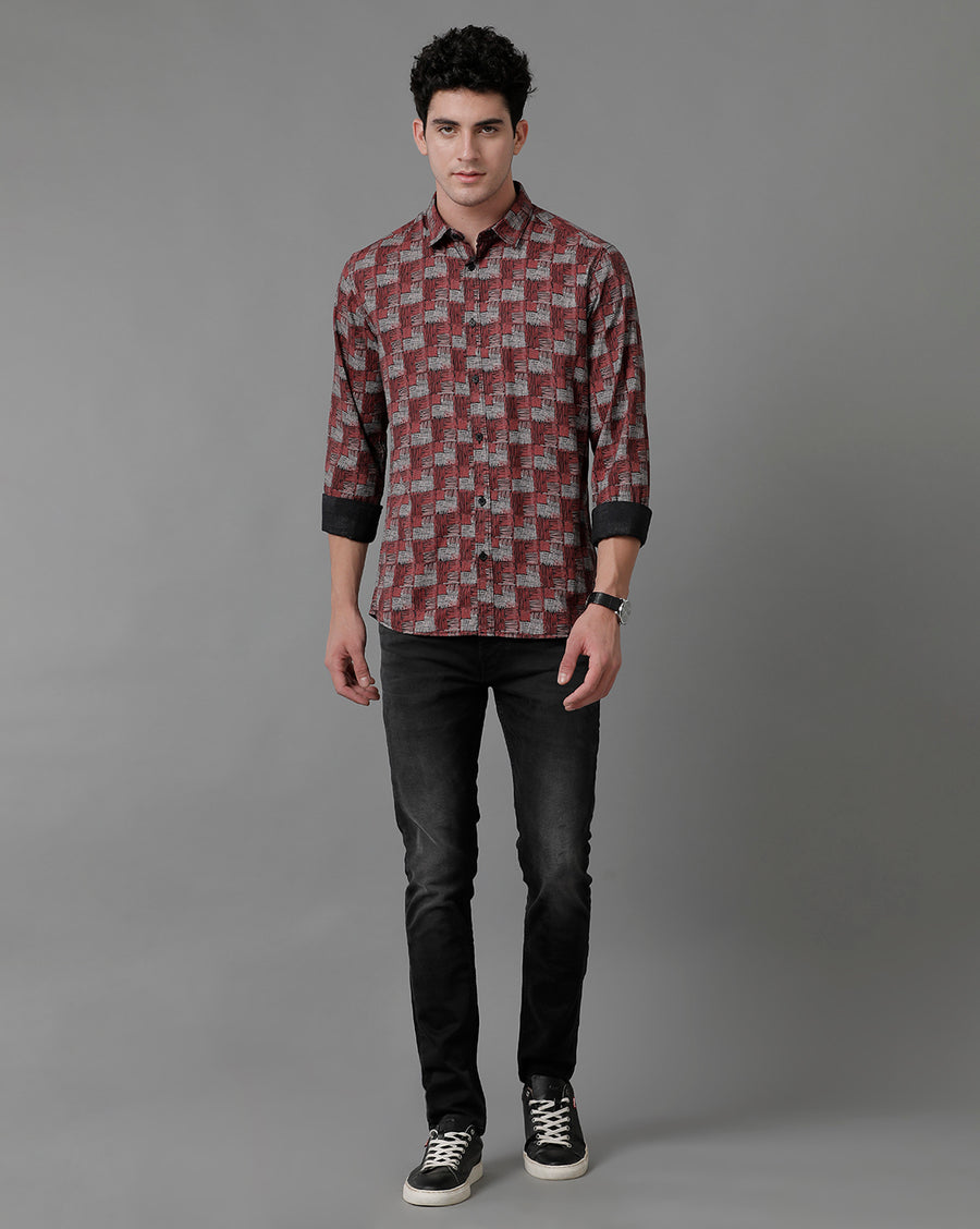 Voi Jeans Mens Red Aop Slim Fit Shirt