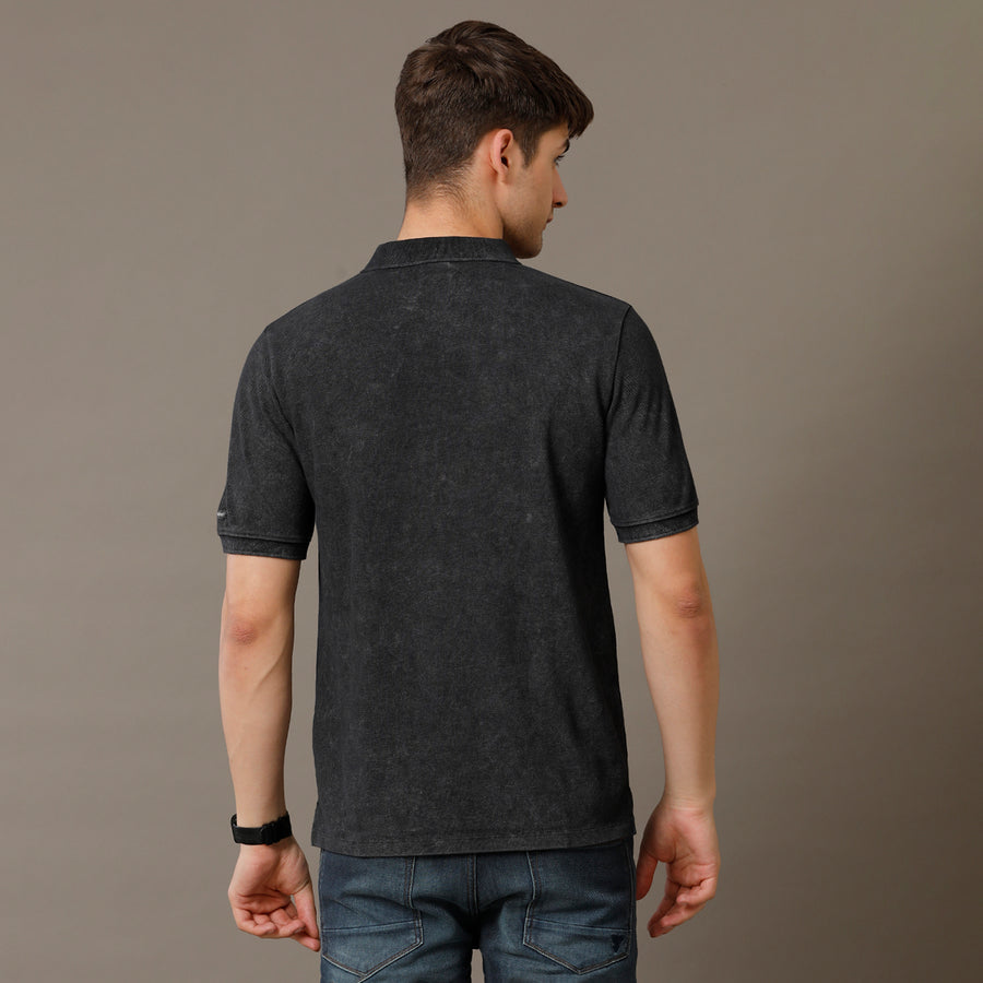 Voi Jeans Mens Jet Black Regular Fit Half Sleeve Cotton T-Shirt