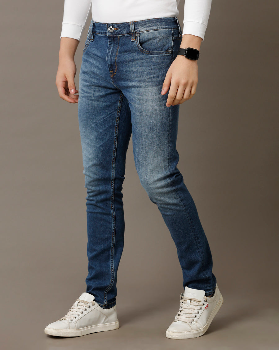 Voi Jeans Mens Indigo Track Skinny Cotton Poly Jeans