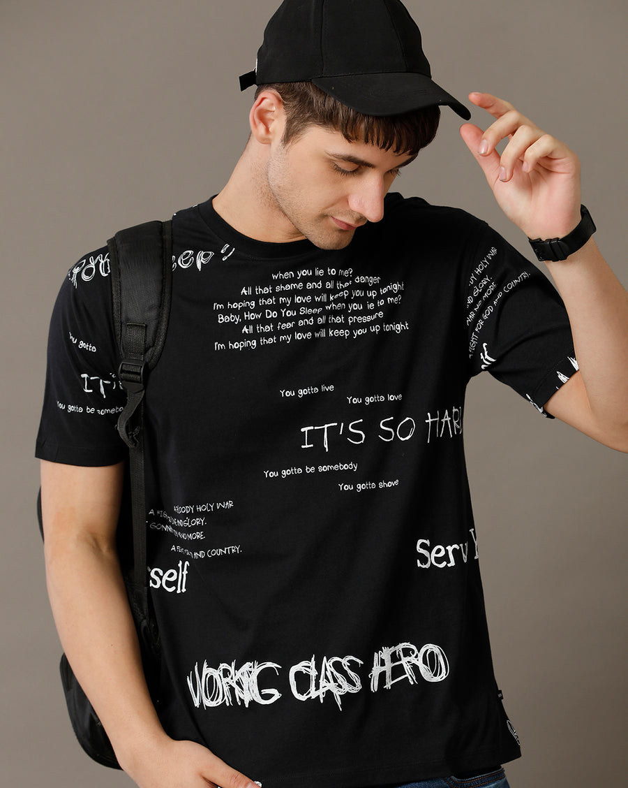 Voi Jeans Mens Jet Black Boxy Fit Cotton T-Shirt