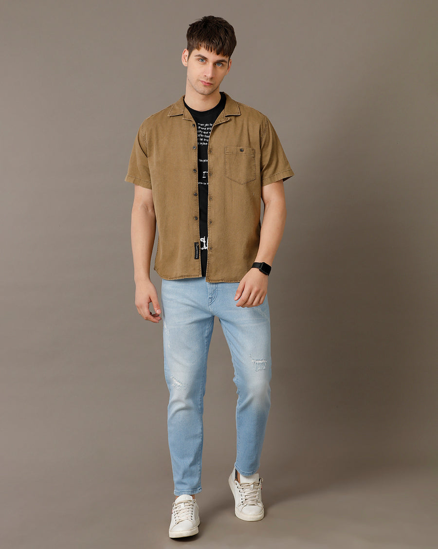 Voi Jeans Mens Brown Regular Fit Shirt