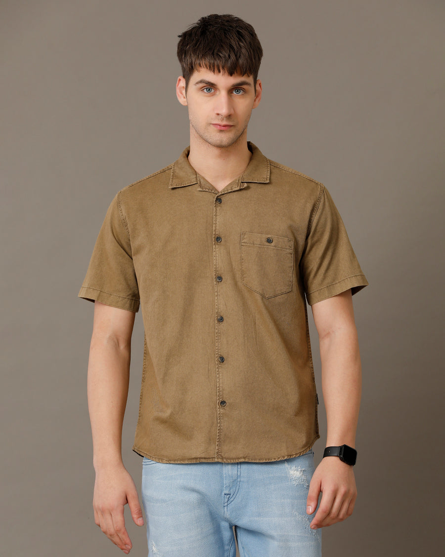 Voi Jeans Mens Brown Regular Fit Shirt